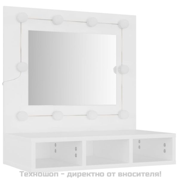 Огледален шкаф с LED, бял, 60x31,5x62 см