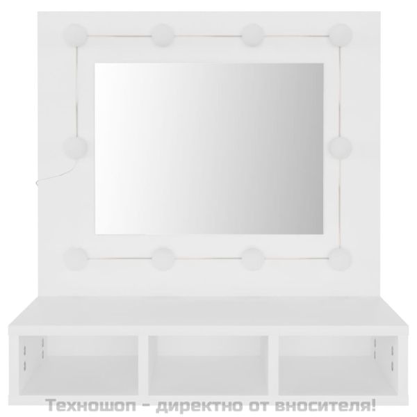 Огледален шкаф с LED, бял, 60x31,5x62 см