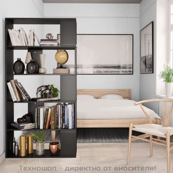 Разделител за стая, черен, 80x24x159 см, инженерно дърво