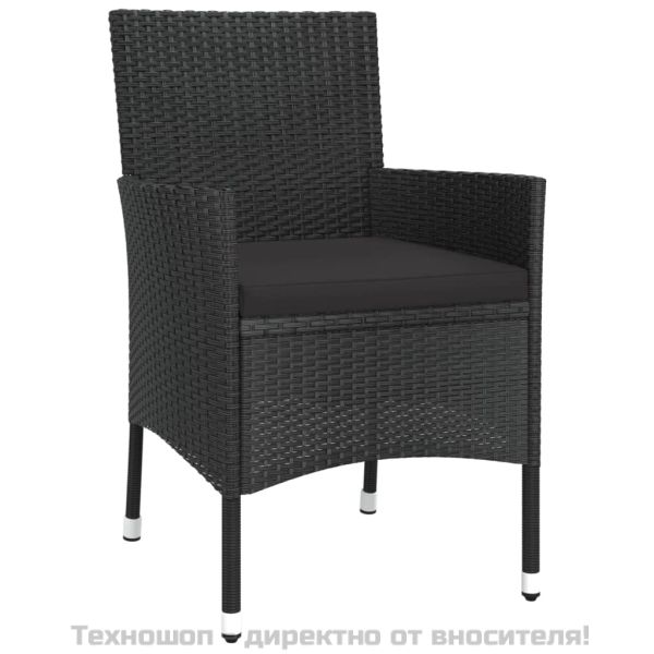 Градински бистро комплект с възглавници 5 части черен полиратан