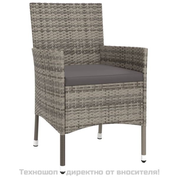 Градински бистро комплект с възглавници 3 части сив полиратан