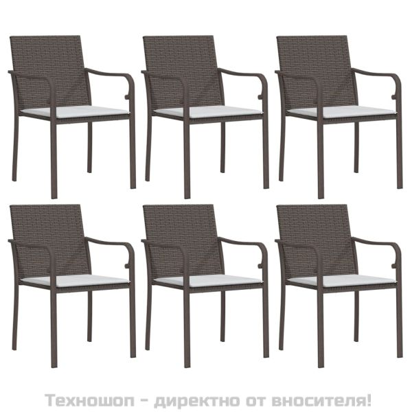 Градински стол с възглавници 6 бр кафяв 56x59x84 см полиратан