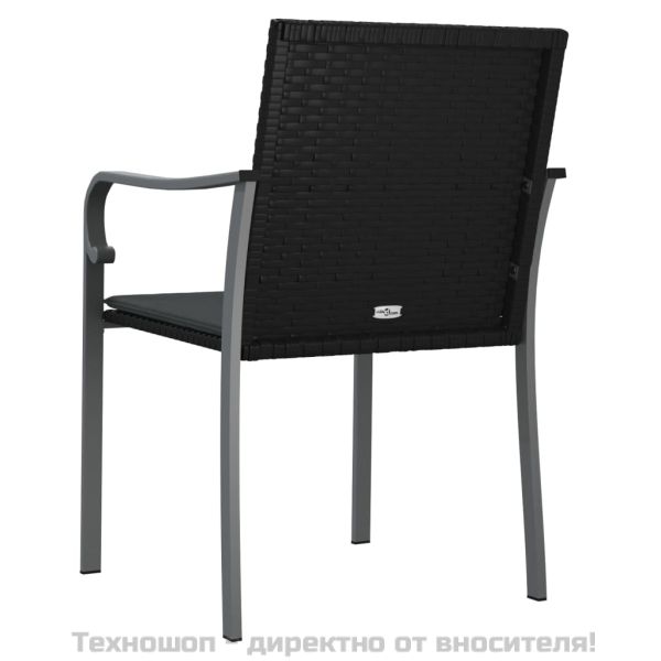 Градински стол с възглавници 6 бр черни 56x59x84 см полиратан