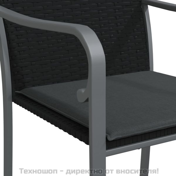 Градински стол с възглавници 6 бр черни 56x59x84 см полиратан