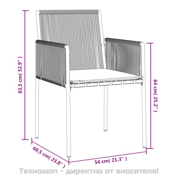 Външен стол с възглавници 6 бр черни 54x60,5x83,5 см полиратан