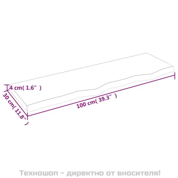 Стенен рафт, 100x30x(2-4) см, необработен масивен дъб