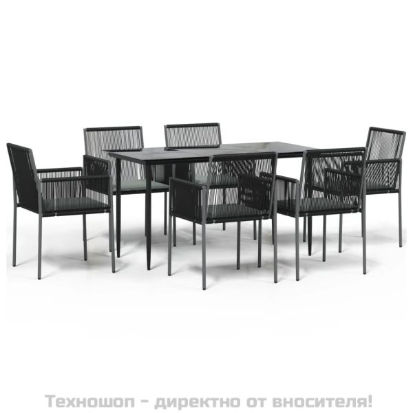 Градински комплект 7 части с подложки черен полиратан и стомана