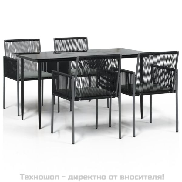 Градински комплект 5 части с подложки черен полиратан и стомана