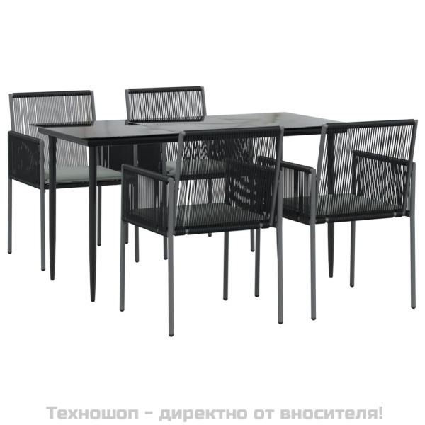 Градински комплект 5 части с подложки черен полиратан и стомана