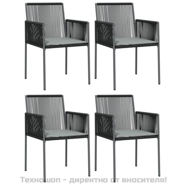 Градински комплект 5 части с подложки черен полиратан и стомана