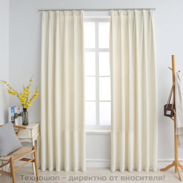 Затъмняващи завеси с куки, 2 бр, кадифе, кремави, 140x245 см