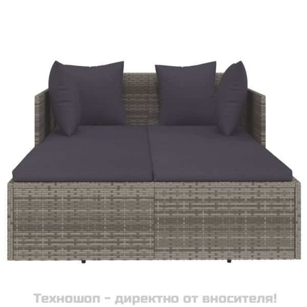 Шезлонг с възглавници, сив, 182x118x63 см, полиратан