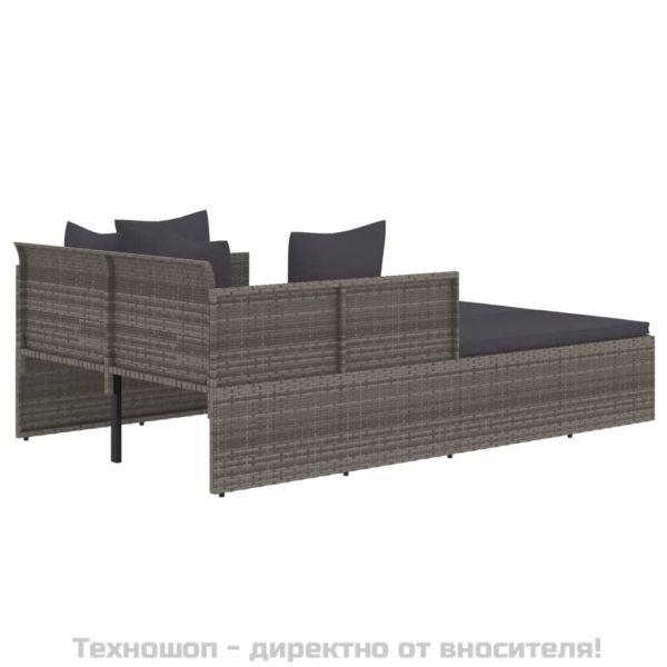 Шезлонг с възглавници, сив, 182x118x63 см, полиратан