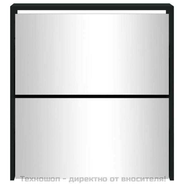 Шкаф за обувки с огледало, 2 нива, черен, 63x17x67 см
