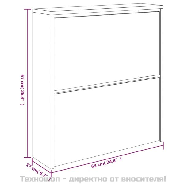 Шкаф за обувки с огледало, 2 нива, черен, 63x17x67 см
