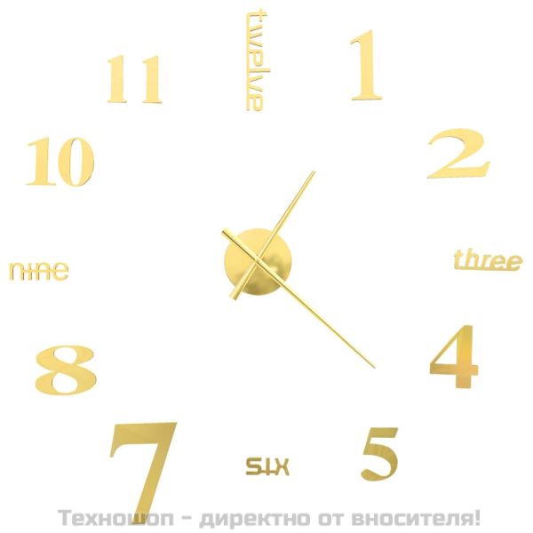 3D стенен часовник, модерен дизайн, 100 см, XXL, златист