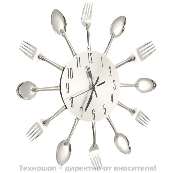 Стенен часовник дизайн на лъжица и вилица сребро 31 см алуминий