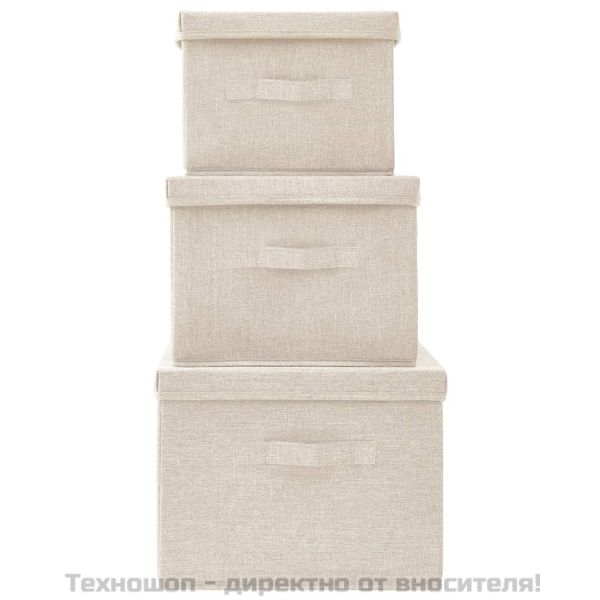 Комплект стифиращи кутии за съхранение от 3 части кремав плат