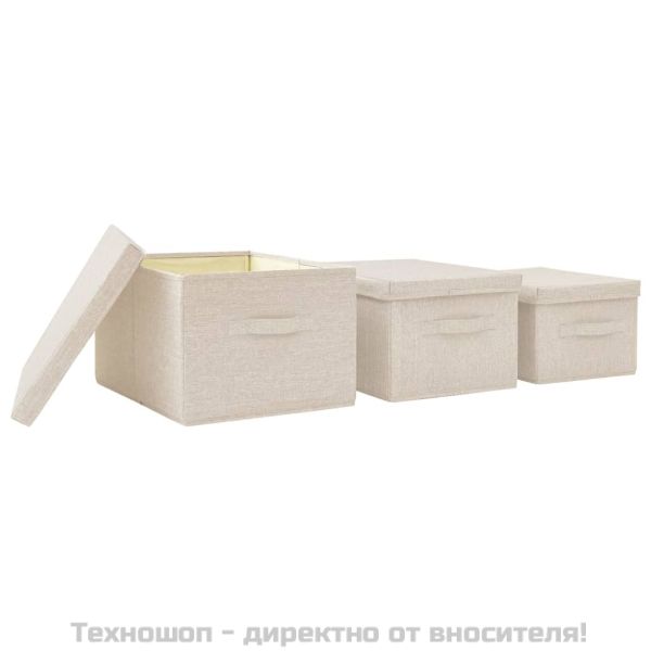 Комплект стифиращи кутии за съхранение от 3 части кремав плат