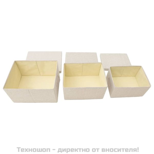 Комплект стифиращи кутии за съхранение от 3 части кремав плат