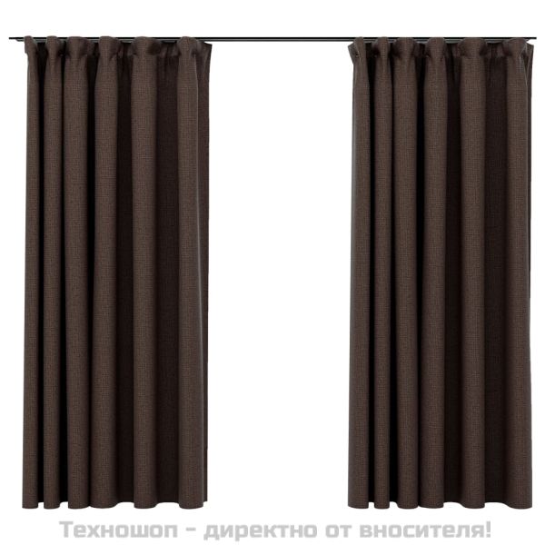 Затъмняващи завеси с куки имитация лен 2 бр таупе 140x175 см