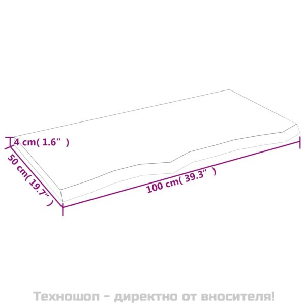 Стенен рафт, 100x50x(2-4) см, необработен масивен дъб