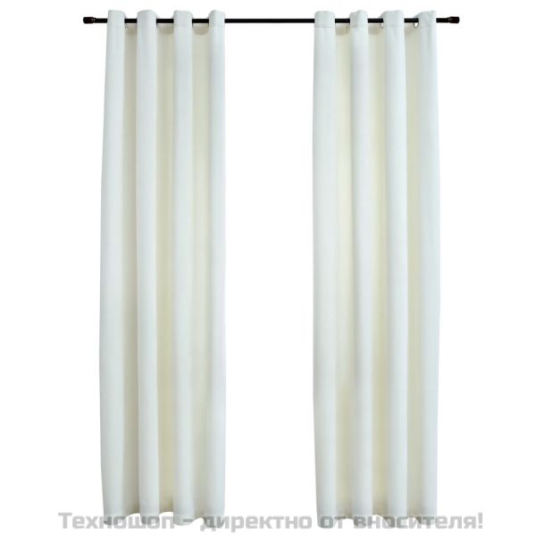 Затъмняващи завеси с халки, 2 бр, кадифе, кремави, 140x175 см