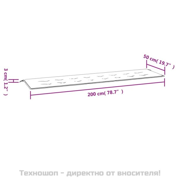 Възглавница за градинска пейка сива 200x50x3 см оксфорд плат