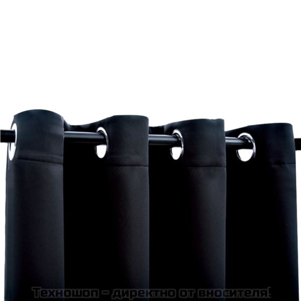 Затъмняващи завеси с метални халки, 2 бр, черни, 140x175 см