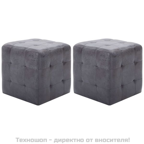 Нощни шкафчета, 2 бр, сиви, 30x30x30 см, изкуствен велур