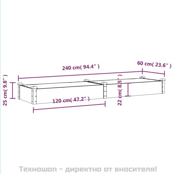 Градинска повдигната леха с вложка кафяв 240x60x25 см ела масив