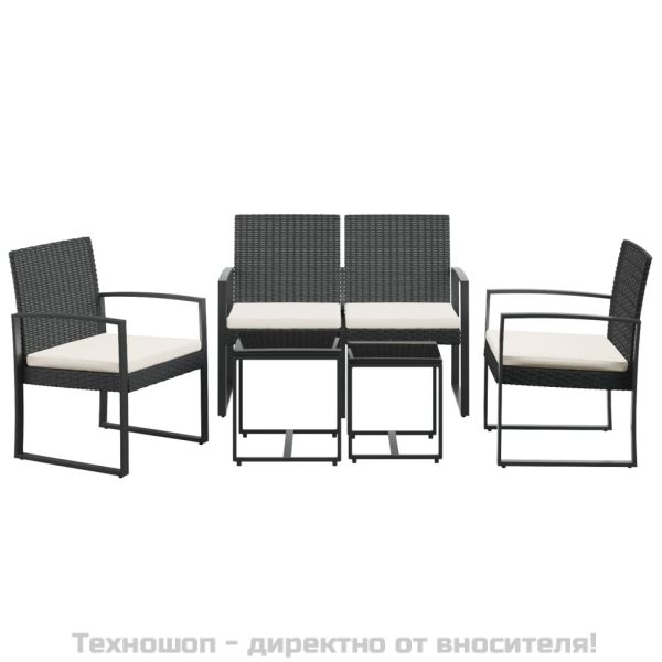 Градински комплект от 5 части с възглавници черен PP ратан