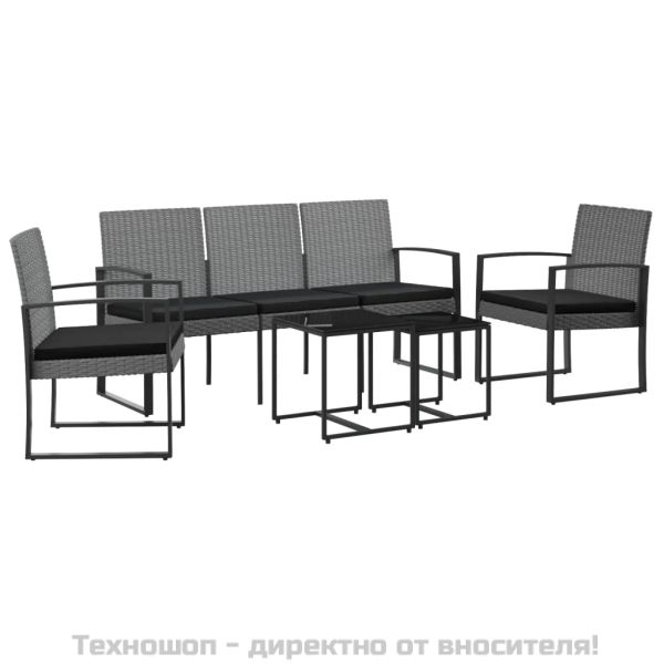 Градински комплект от 5 части с възглавници тъмносив PP ратан