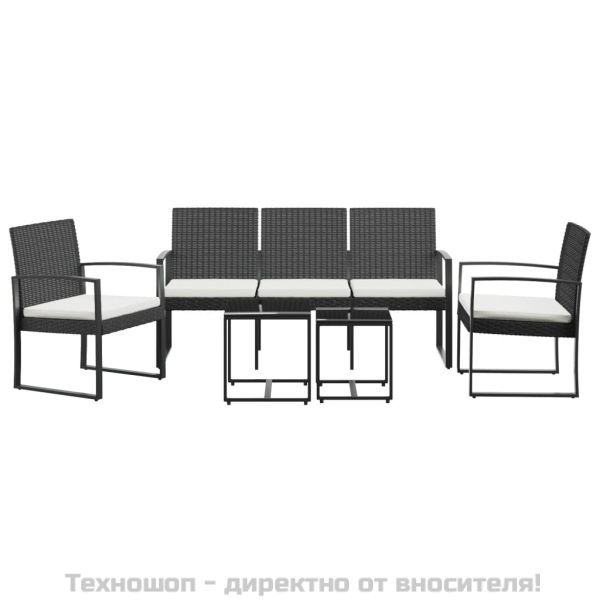 Градински комплект от 5 части с възглавници черен PP ратан