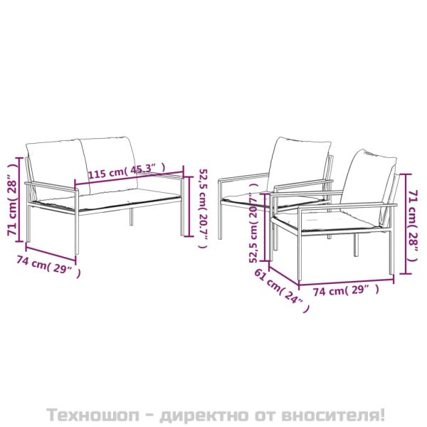 Градински комплект от 3 части с възглавници антрацит стомана