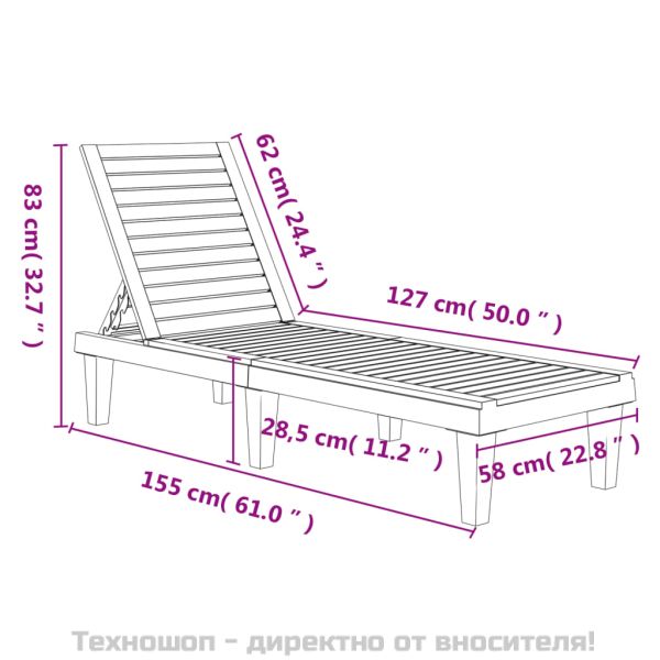 Шезлонги, 2 бр, черни, 155x58x83 см, полипропилен
