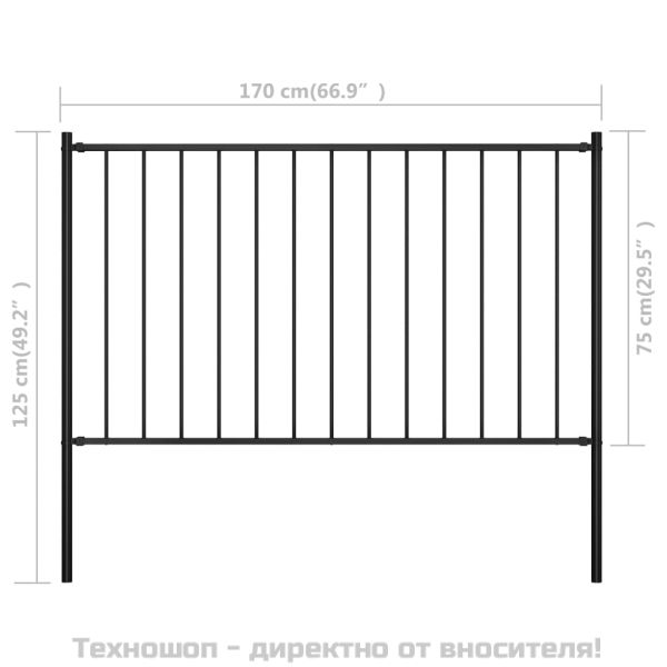 Ограден панел Woerden със стълбове, стомана, 1,7x0,75 м, черен