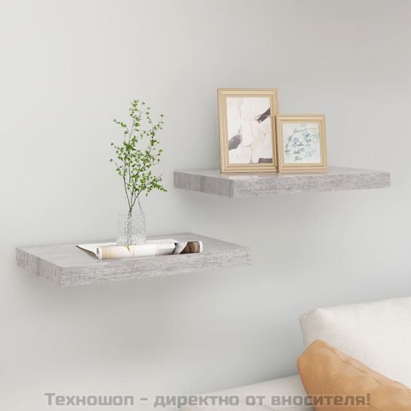 Окачени стенни рафтове, 2 бр, бетонно сиви, 50x23x3,8 см, МДФ