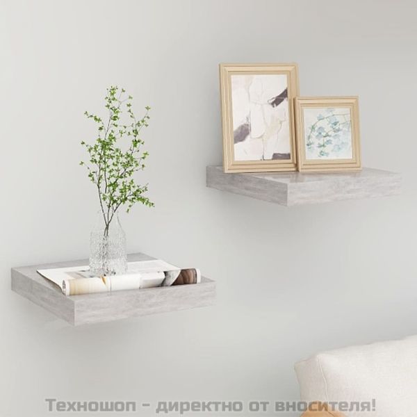 Окачени стенни рафтове, 2 бр, бетонно сиви, 23x23,5x3,8 см, МДФ