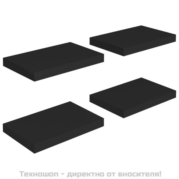 Окачени стенни рафтове, 4 бр, черни, 40x23x3,8 см, МДФ