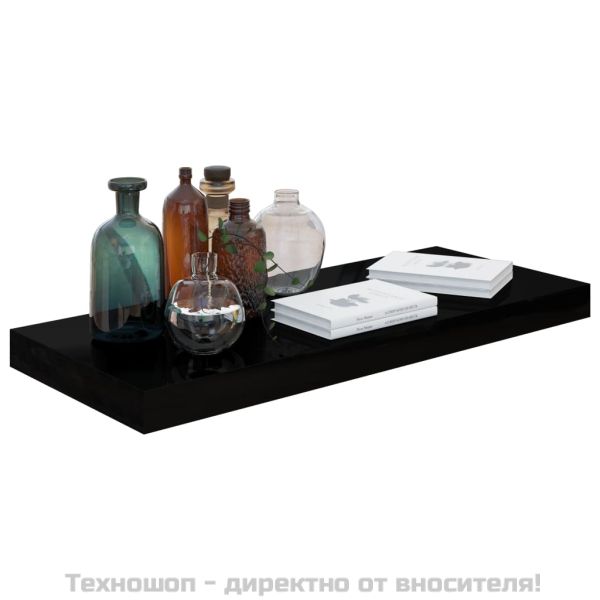Окачени стенни рафтове, 2 бр, черен гланц, 60x23,5x3,8 см, МДФ
