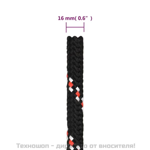Въже за лодка черно 16 мм 100 м полипропилен