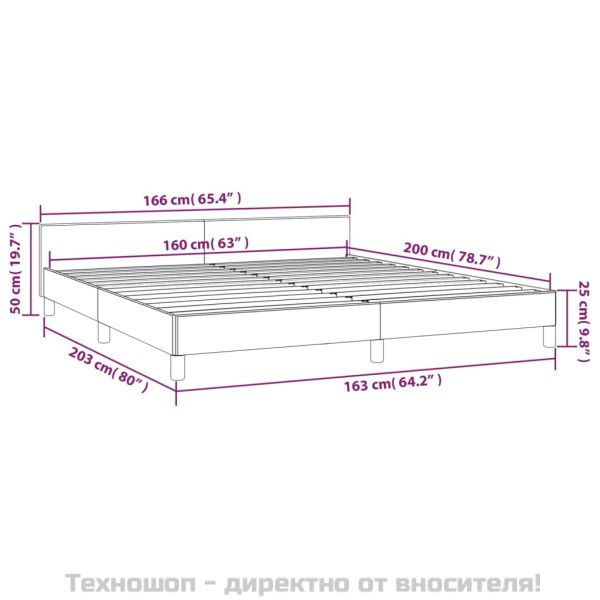 Рамка за легло без матрак, тъмносива, 160x200 см, кадифе
