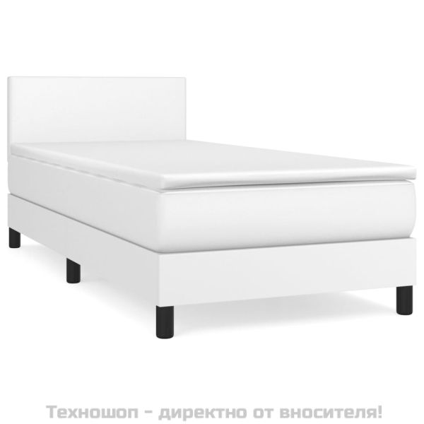 Боксспринг легло с матрак, бяло, 100x200 см, изкуствена кожа