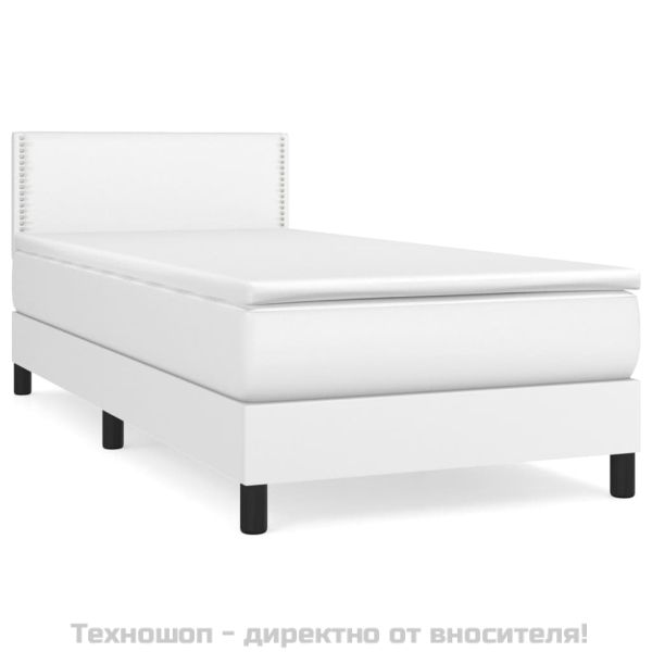 Боксспринг легло с матрак, бяло, 100x200 см, изкуствена кожа