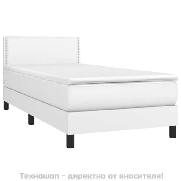 Боксспринг легло с матрак, бяло, 100x200 см, изкуствена кожа