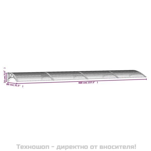 Навес за врата, черен, 400x75 см, поликарбонат