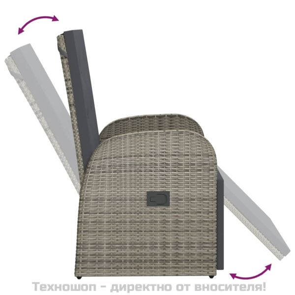 Накланящ се градински стол с възглавница, полиратан, сив