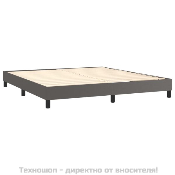 Боксспринг легло с матрак, сиво, 160x200 см, изкуствена кожа