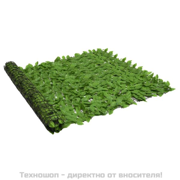 Балконски параван със зелени листа, 600x150 см